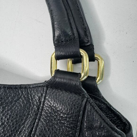 Y2K J.Crew Black Pebbled Soft Leather Slouchy Hobo Shoulder Bag Gold Pockets - Picture 8 of 10